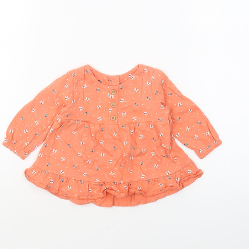 Nutmeg Girls Orange Geometric Cotton Skater Dress Size 3-6 Months Round Neck Snap - Bee's & Butterfly