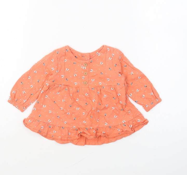 Nutmeg Girls Orange Geometric Cotton Skater Dress Size 3-6 Months Round Neck Snap - Bee's & Butterfly