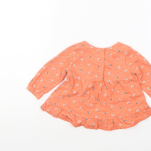 Nutmeg Girls Orange Geometric Cotton Skater Dress Size 3-6 Months Round Neck Snap - Bee's & Butterfly
