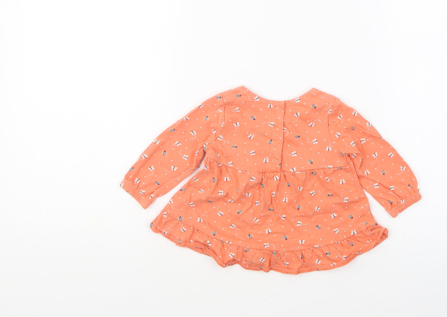 Nutmeg Girls Orange Geometric Cotton Skater Dress Size 3-6 Months Round Neck Snap - Bee's & Butterfly