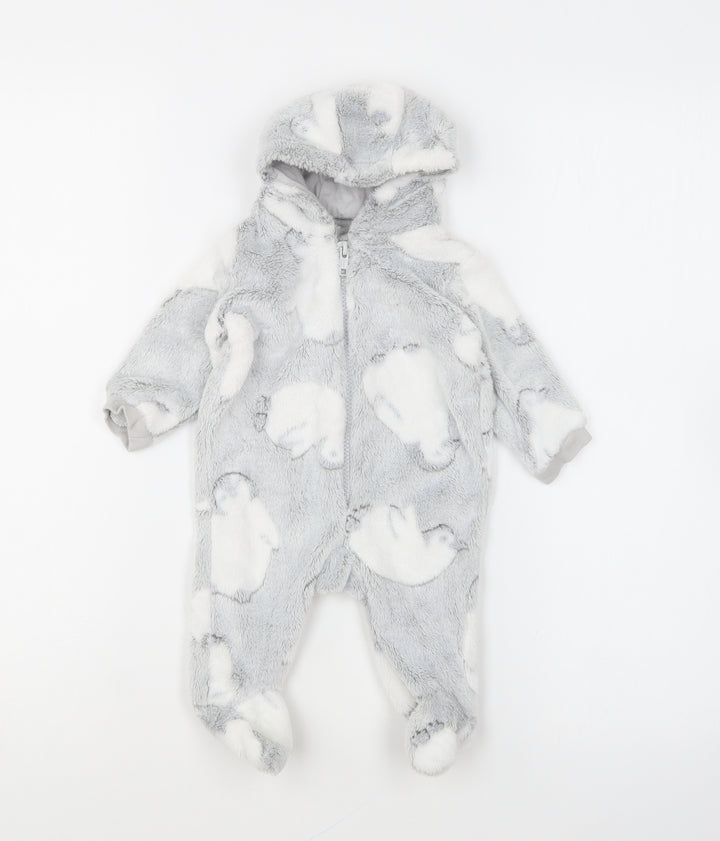 Matalan Baby Grey Geometric Polyester Robe One Piece Size 0-3 Months Zip - Penguin