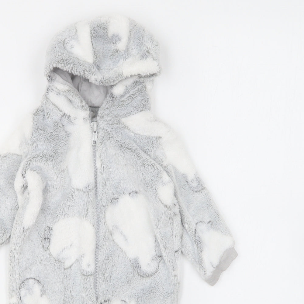 Matalan Baby Grey Geometric Polyester Robe One Piece Size 0-3 Months Zip - Penguin