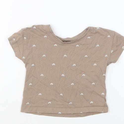 George Girls Brown Geometric Cotton Basic T-Shirt Size 3-6 Months Round Neck Pullover - Rainbow