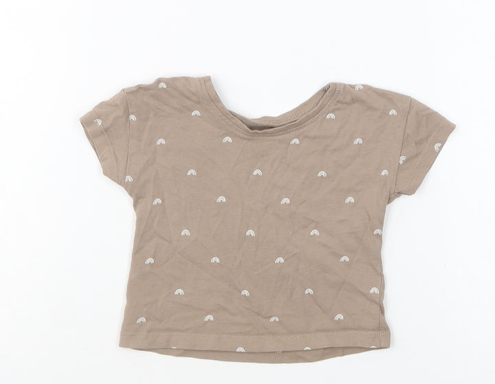 George Girls Brown Geometric Cotton Basic T-Shirt Size 3-6 Months Round Neck Pullover - Rainbow