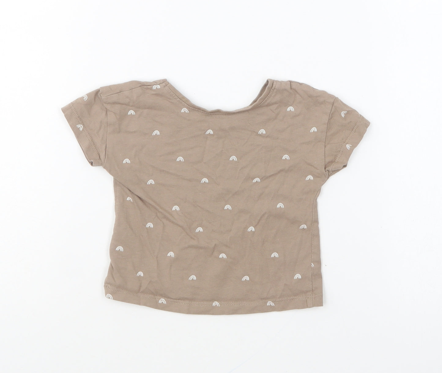 George Girls Brown Geometric Cotton Basic T-Shirt Size 3-6 Months Round Neck Pullover - Rainbow