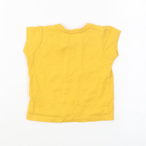 Primark Girls Yellow Cotton Basic T-Shirt Size 3-6 Months Round Neck Pullover - Happy