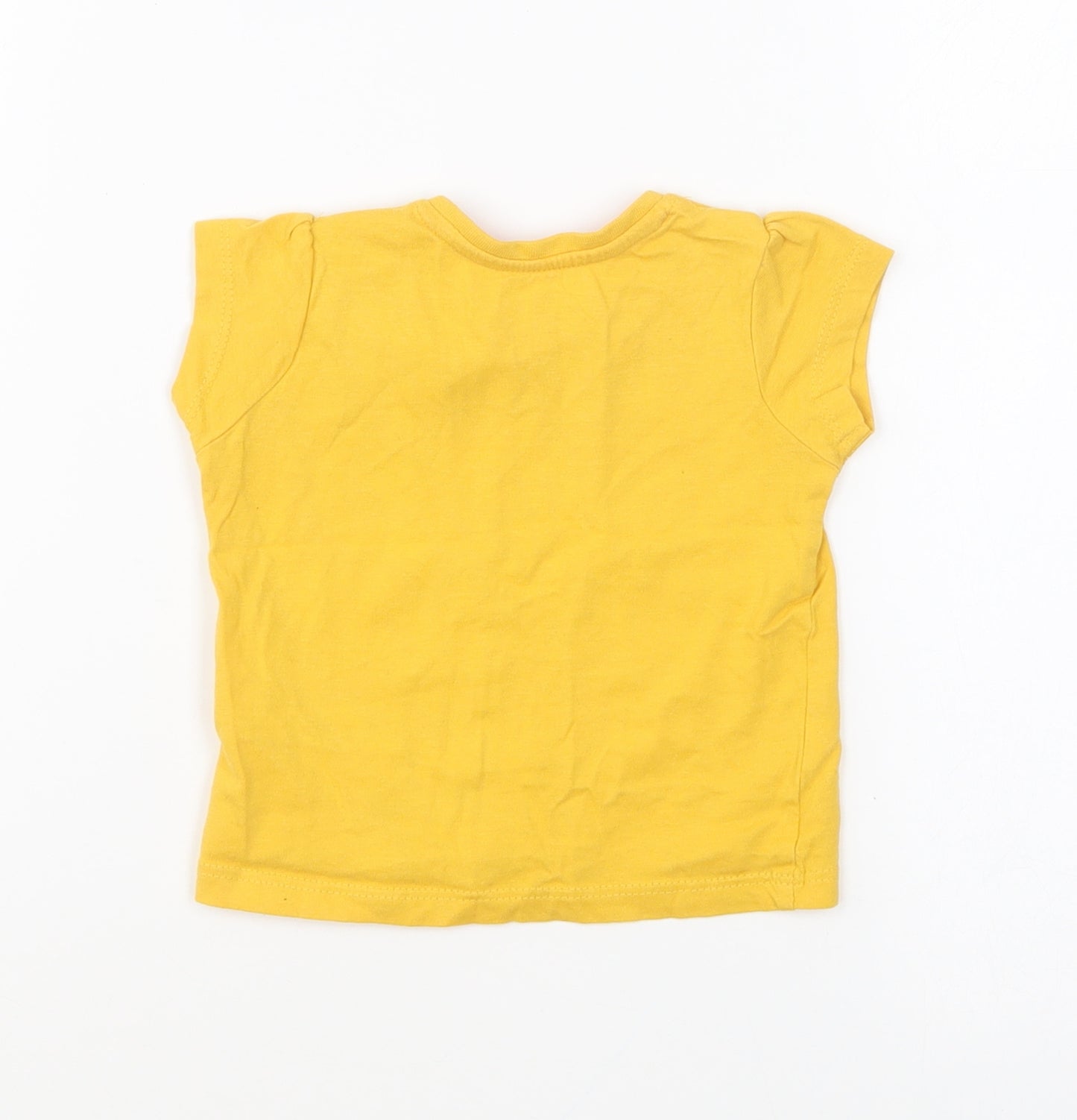 Primark Girls Yellow Cotton Basic T-Shirt Size 3-6 Months Round Neck Pullover - Happy