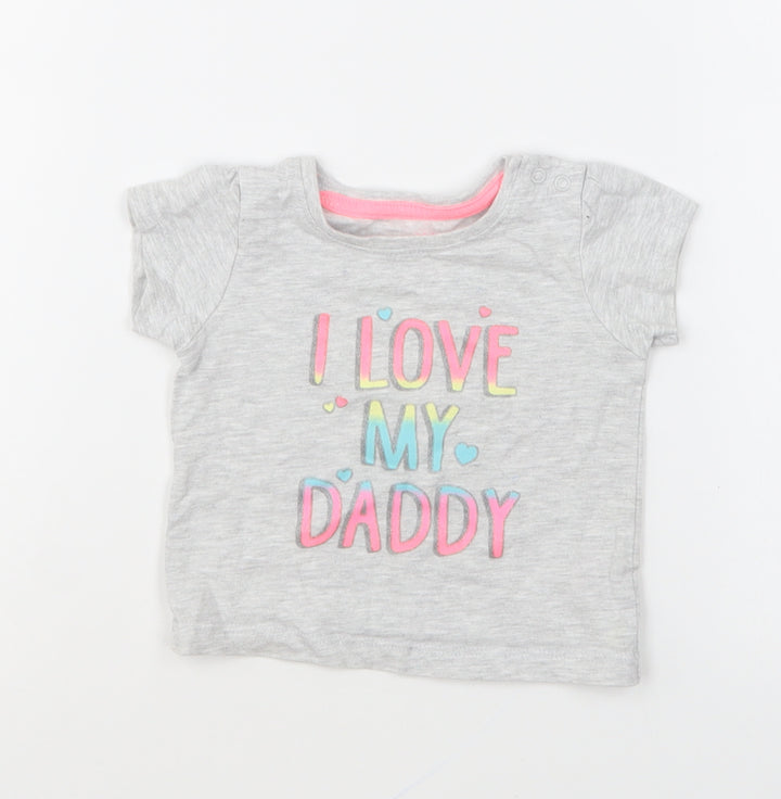 Primark Girls Grey Cotton Basic T-Shirt Size 3-6 Months Round Neck Pullover - I Love My Daddy