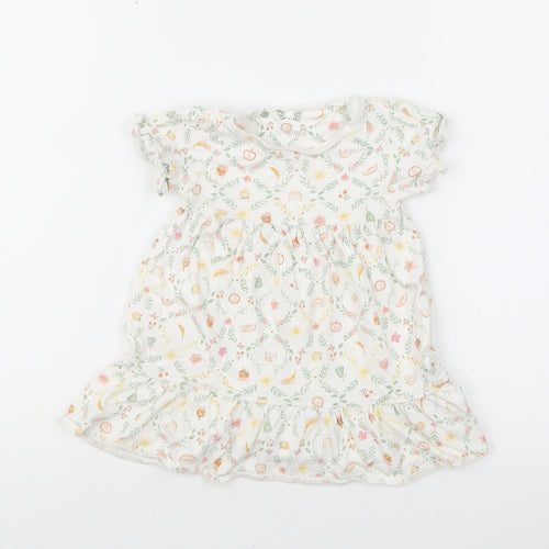 Nutmeg Girls Multicoloured Floral Cotton Skater Dress Size 6-9 Months Round Neck Snap
