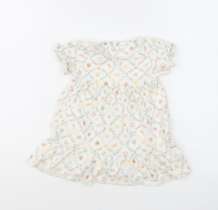 Nutmeg Girls Multicoloured Floral Cotton Skater Dress Size 6-9 Months Round Neck Snap