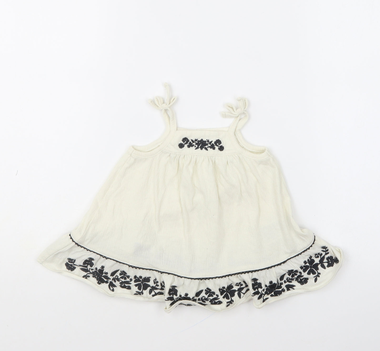 Gap Girls Ivory Floral Polyester Shift Size 3-6 Months Square Neck Button