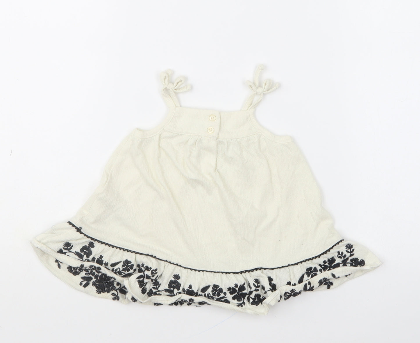 Gap Girls Ivory Floral Polyester Shift Size 3-6 Months Square Neck Button