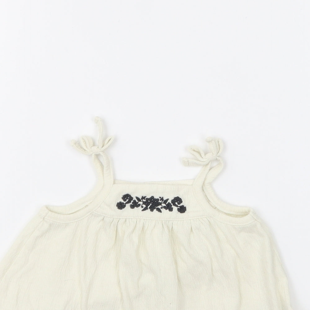 Gap Girls Ivory Floral Polyester Shift Size 3-6 Months Square Neck Button