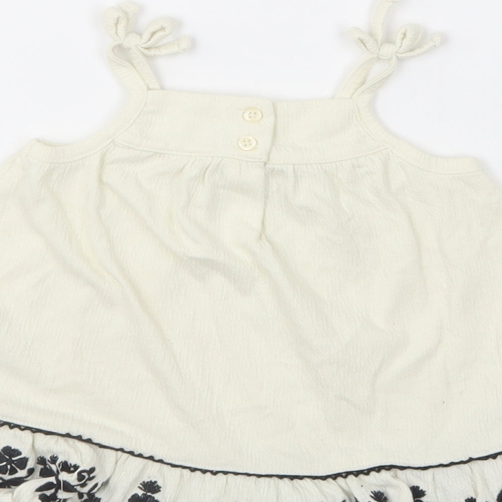 Gap Girls Ivory Floral Polyester Shift Size 3-6 Months Square Neck Button