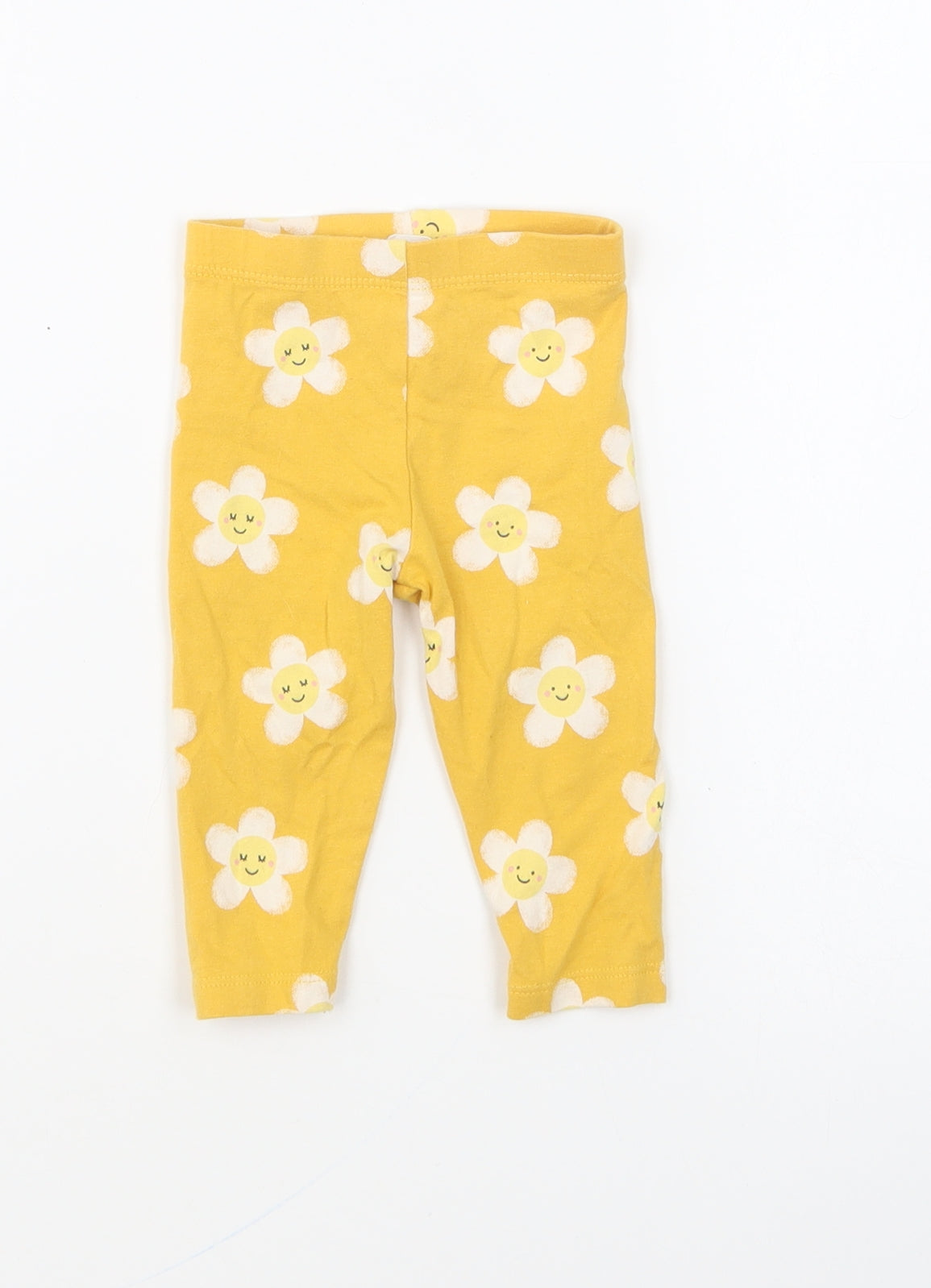 F&F Girls Yellow Geometric Cotton Jogger Leggings Size 3-6 Months Pullover - Flowers