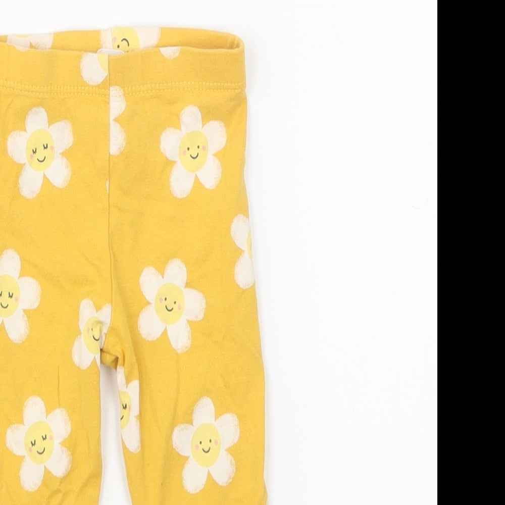 F&F Girls Yellow Geometric Cotton Jogger Leggings Size 3-6 Months Pullover - Flowers
