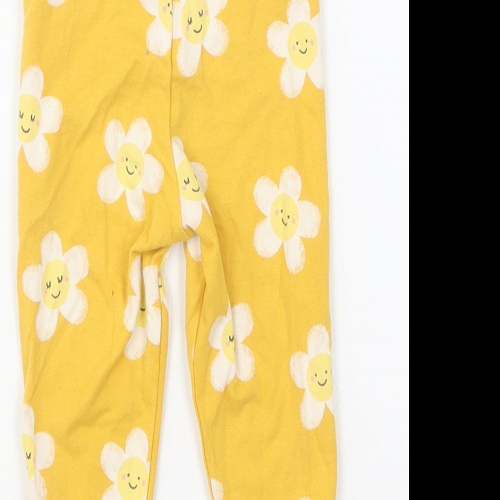 F&F Girls Yellow Geometric Cotton Jogger Leggings Size 3-6 Months Pullover - Flowers
