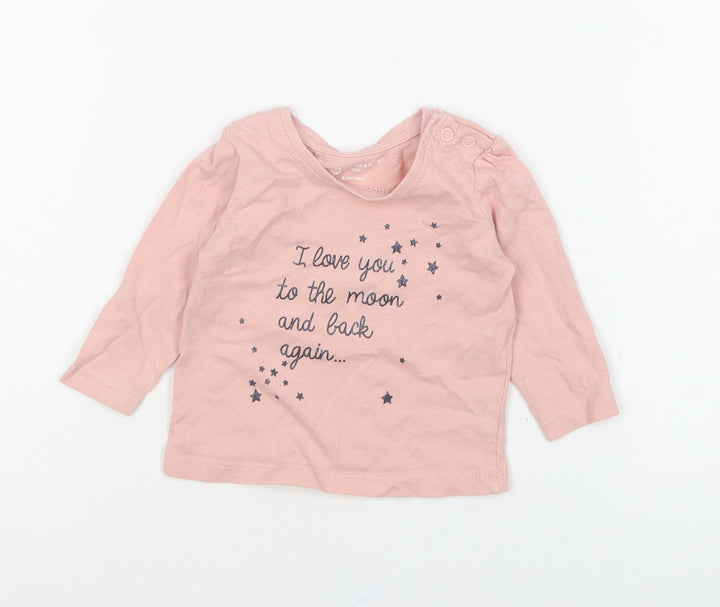 Primark Girls Pink Cotton Basic T-Shirt Size 3-6 Months Round Neck Pullover - I Love You To The Moon And Back