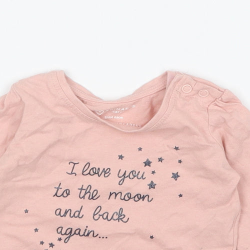 Primark Girls Pink Cotton Basic T-Shirt Size 3-6 Months Round Neck Pullover - I Love You To The Moon And Back