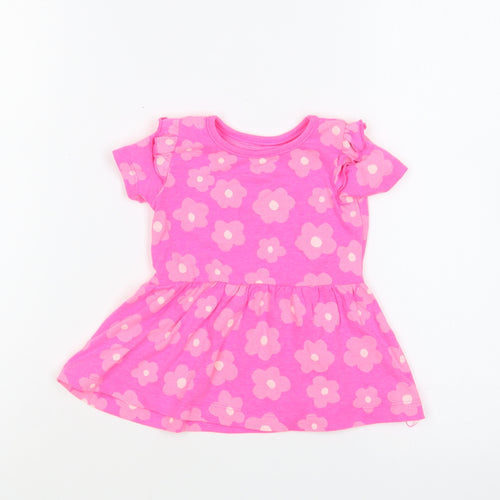 Dunnes Stores Girls Pink Geometric Cotton Skater Dress Size 6-9 Months Round Neck Pullover