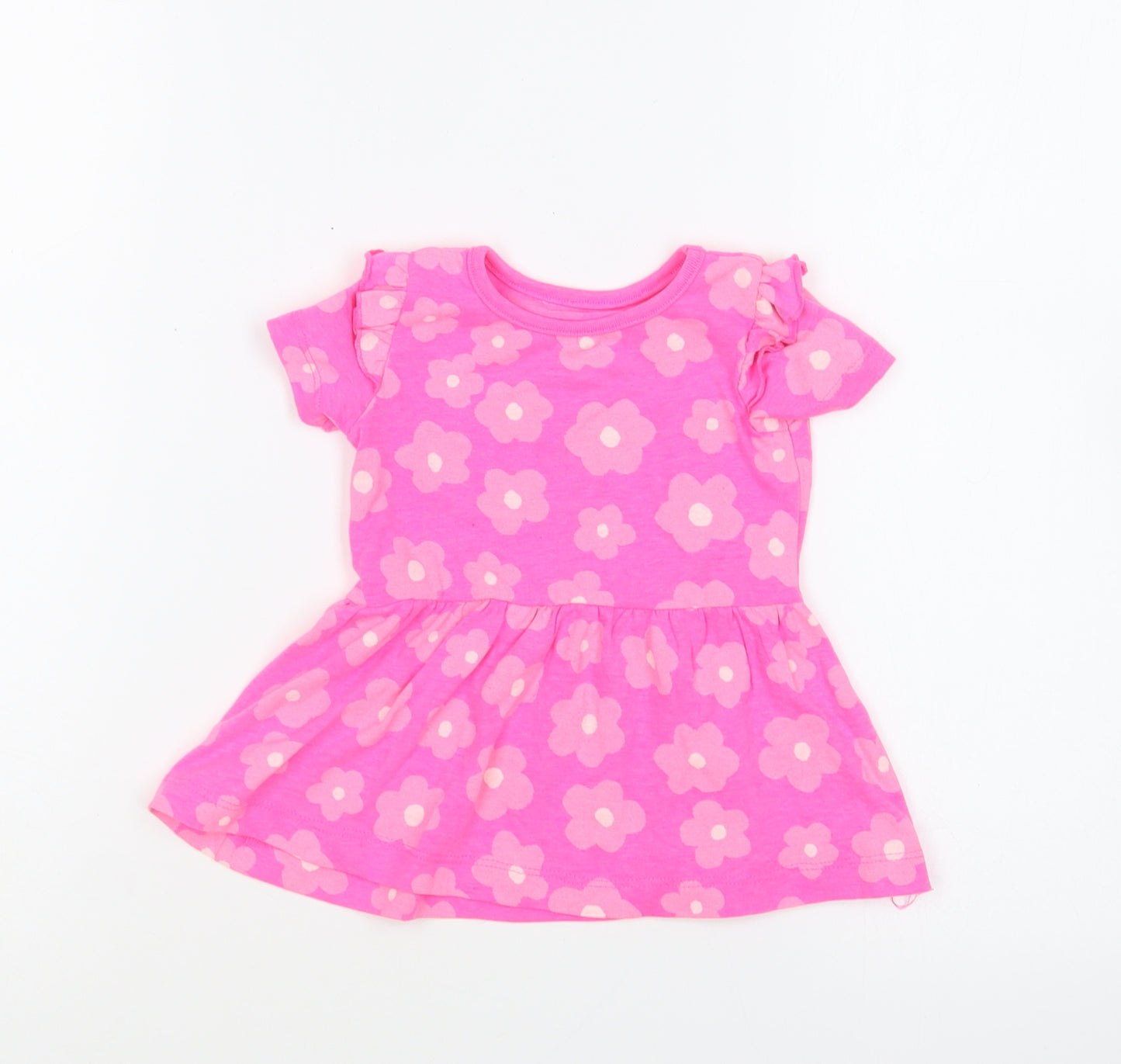 Dunnes Stores Girls Pink Geometric Cotton Skater Dress Size 6-9 Months Round Neck Pullover