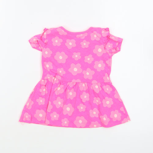Dunnes Stores Girls Pink Geometric Cotton Skater Dress Size 6-9 Months Round Neck Pullover