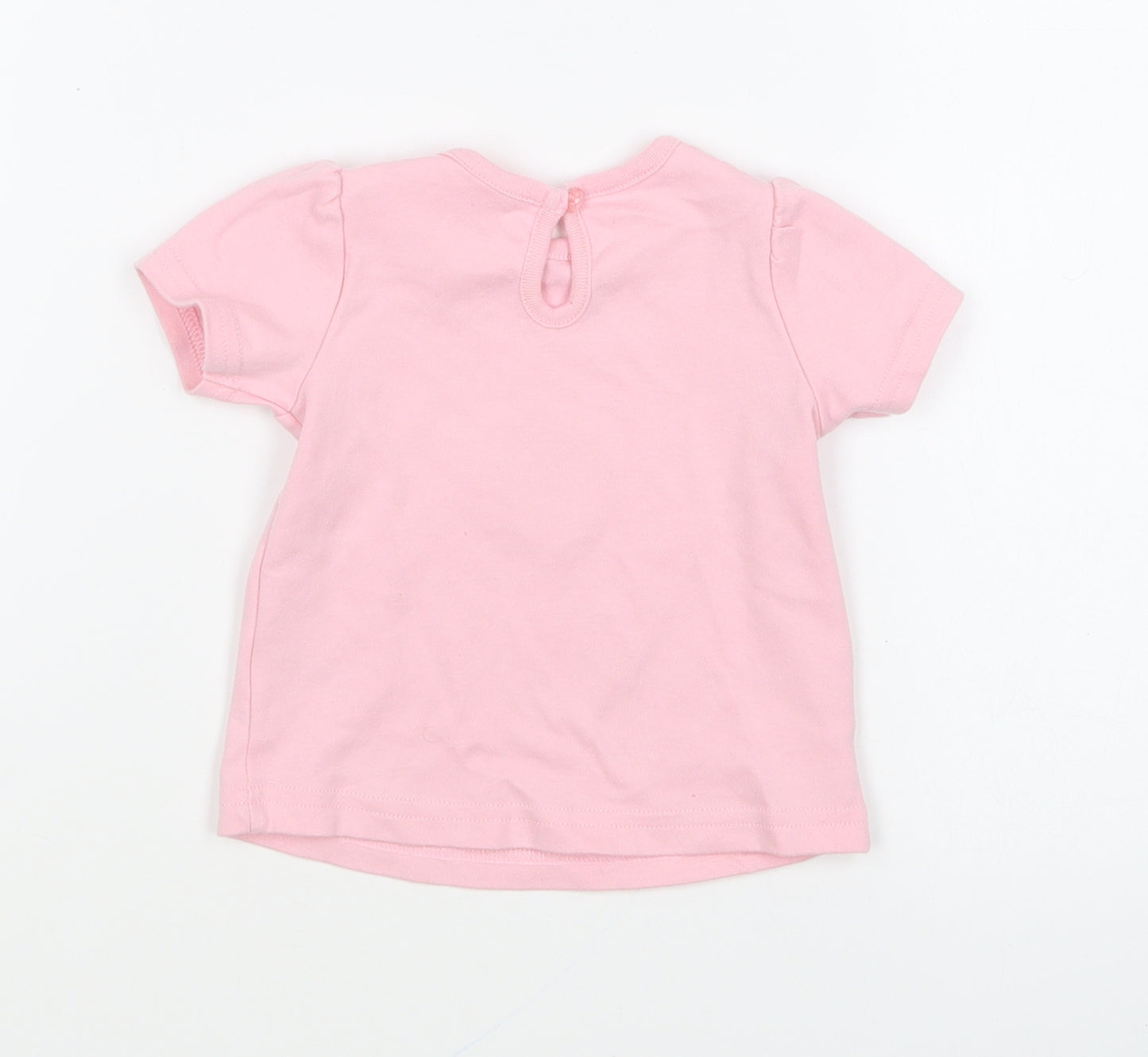 Studio Girls Pink Cotton Basic T-Shirt Size 6-9 Months Round Neck Button - Happy Summer Days