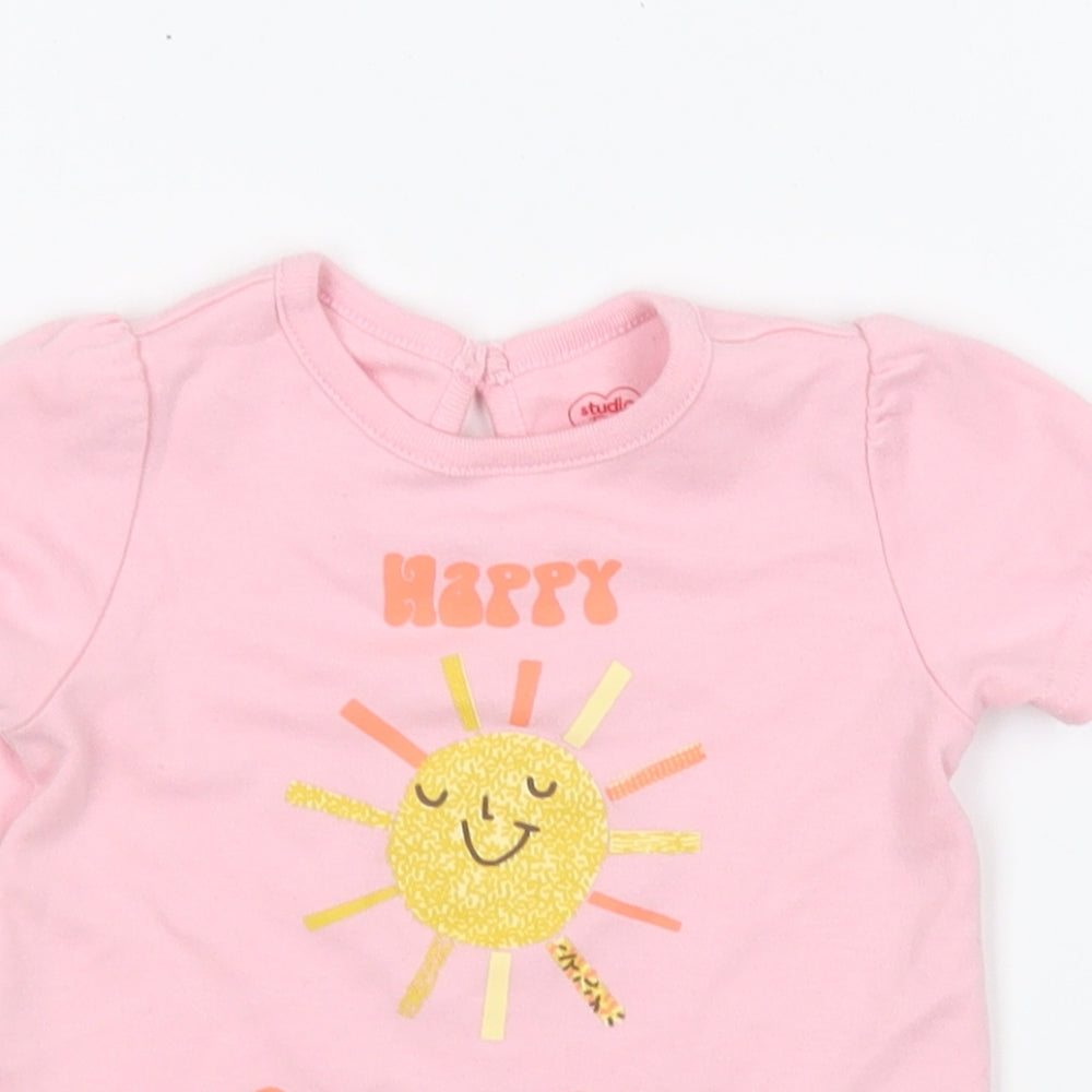Studio Girls Pink Cotton Basic T-Shirt Size 6-9 Months Round Neck Button - Happy Summer Days