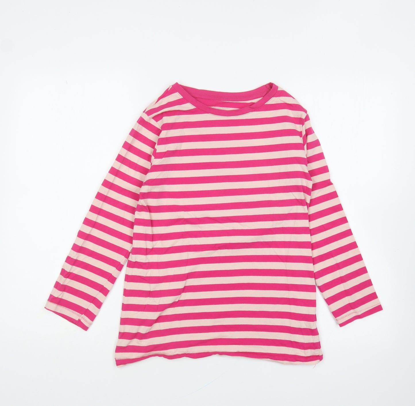 Dunnes Stores Womens Pink Striped Cotton Basic T-Shirt Size S Round Neck