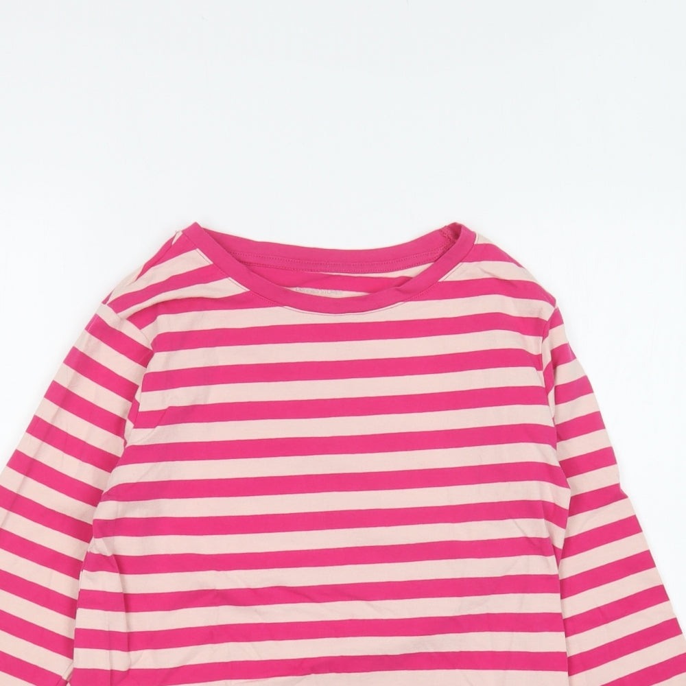 Dunnes Stores Womens Pink Striped Cotton Basic T-Shirt Size S Round Neck
