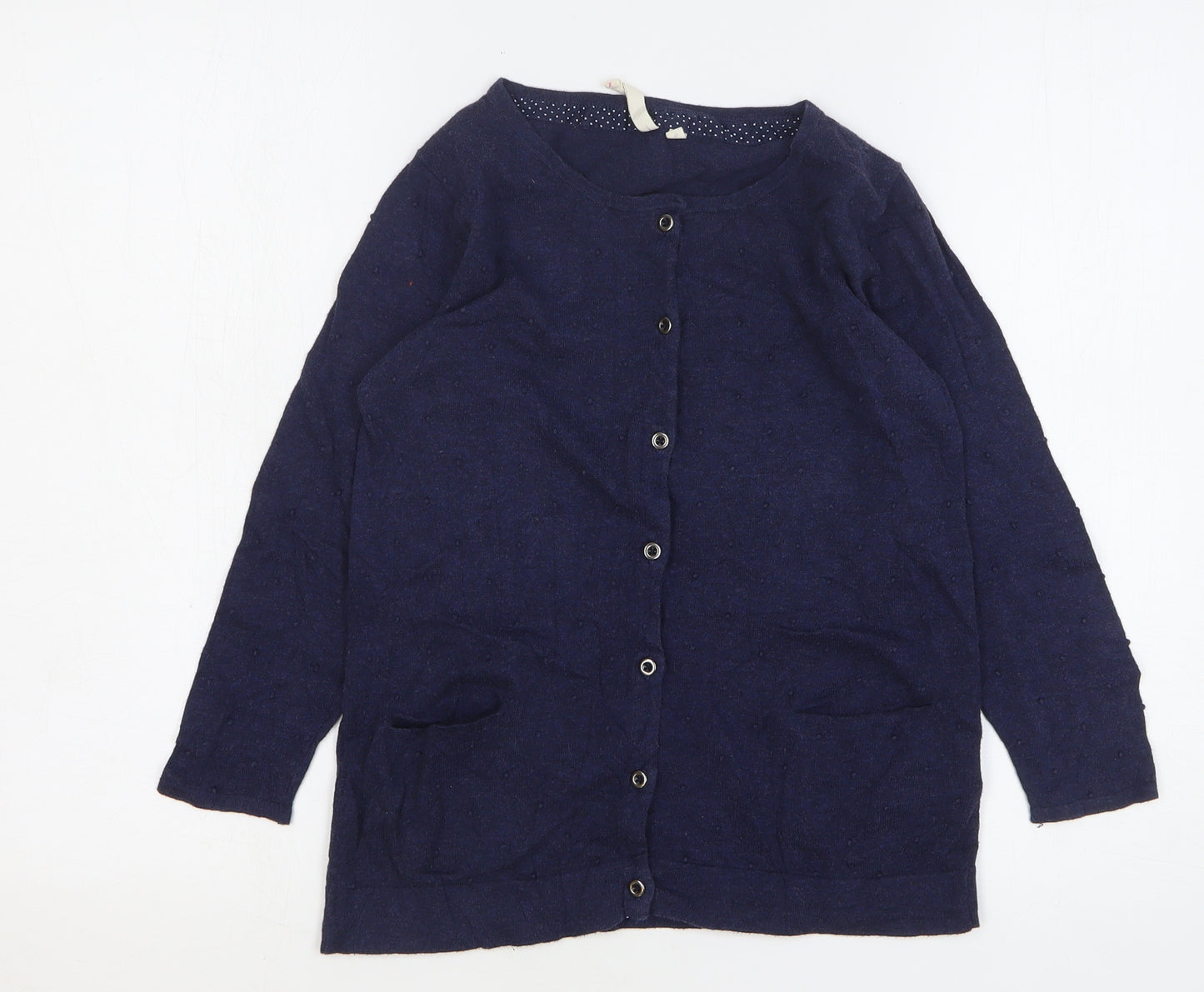 White Stuff Womens Blue Round Neck Cotton Cardigan Jumper Size 8