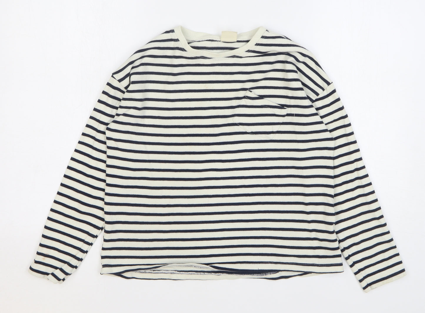 Zara Girls Beige Striped Cotton Pullover Sweatshirt Size 13-14 Years Pullover