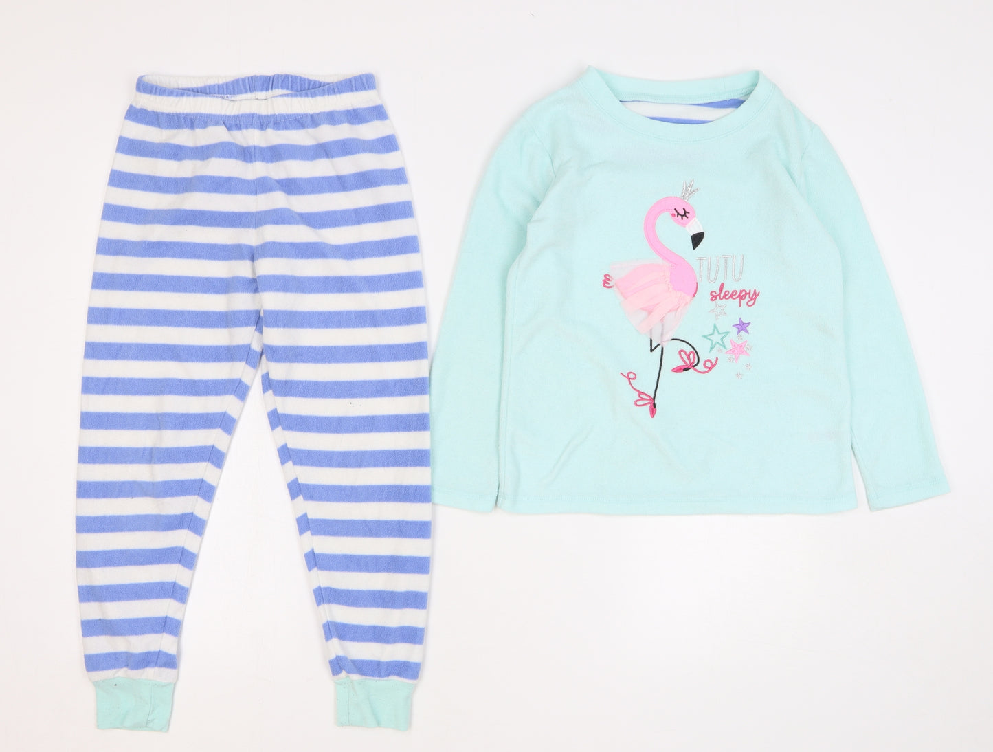 Dunnes Stores Girls Multicoloured Striped Polyester Top Pyjama Set Size 7-8 Years Pullover - Flamingo