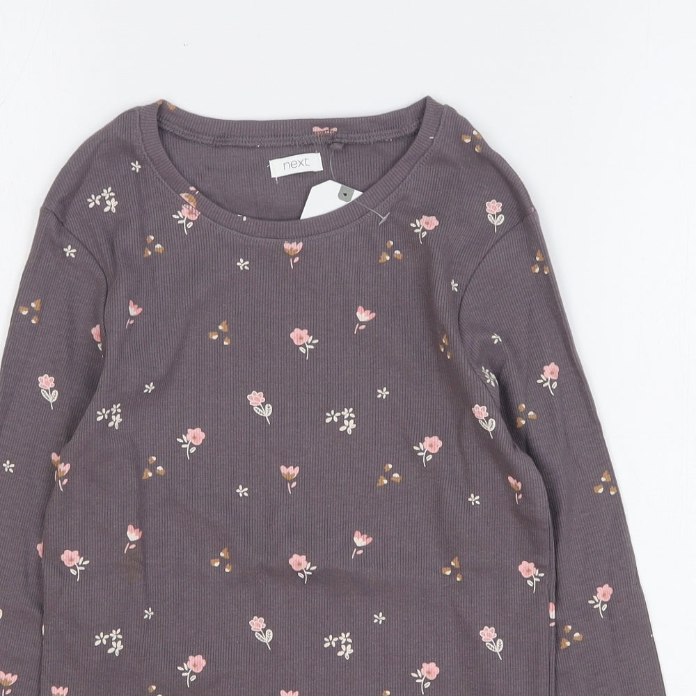 NEXT Girls Brown Floral Cotton Basic T-Shirt Size 11 Years Round Neck Pullover