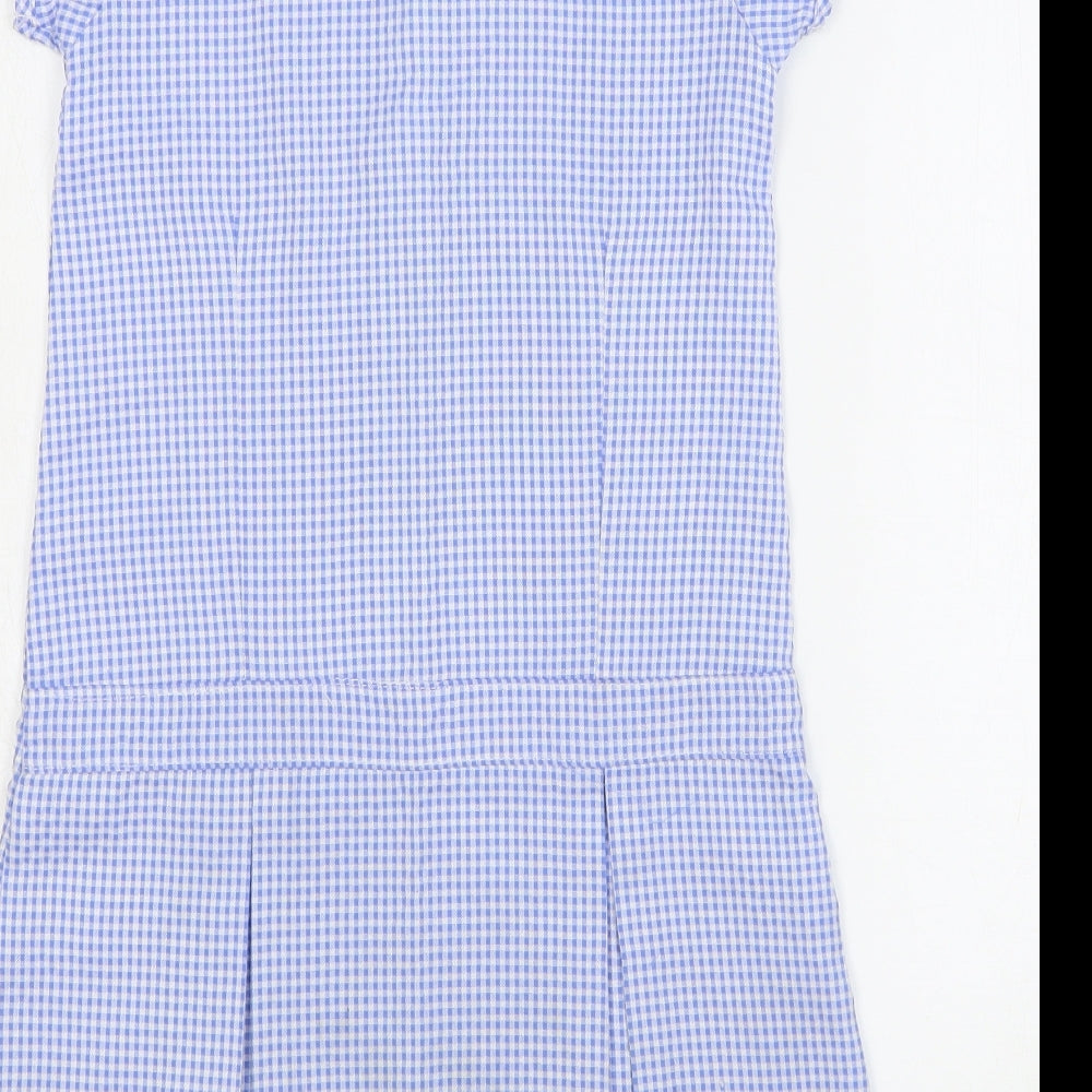 Dunnes Stores Girls Blue Check Viscose Shift Size 7-8 Years Collared Zip