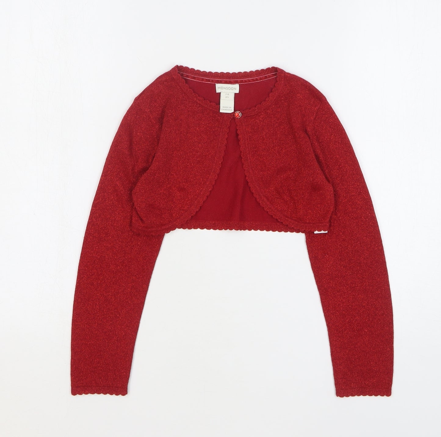 Monsoon Girls Red Round Neck Cotton Cardigan Jumper Size 7-8 Years Button