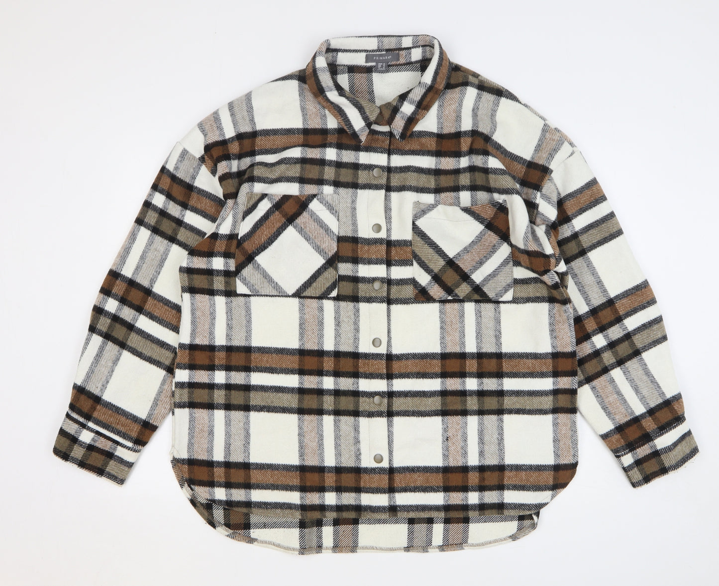 Primark Womens Multicoloured Plaid Polyester Basic Button-Up Size 18 Collared