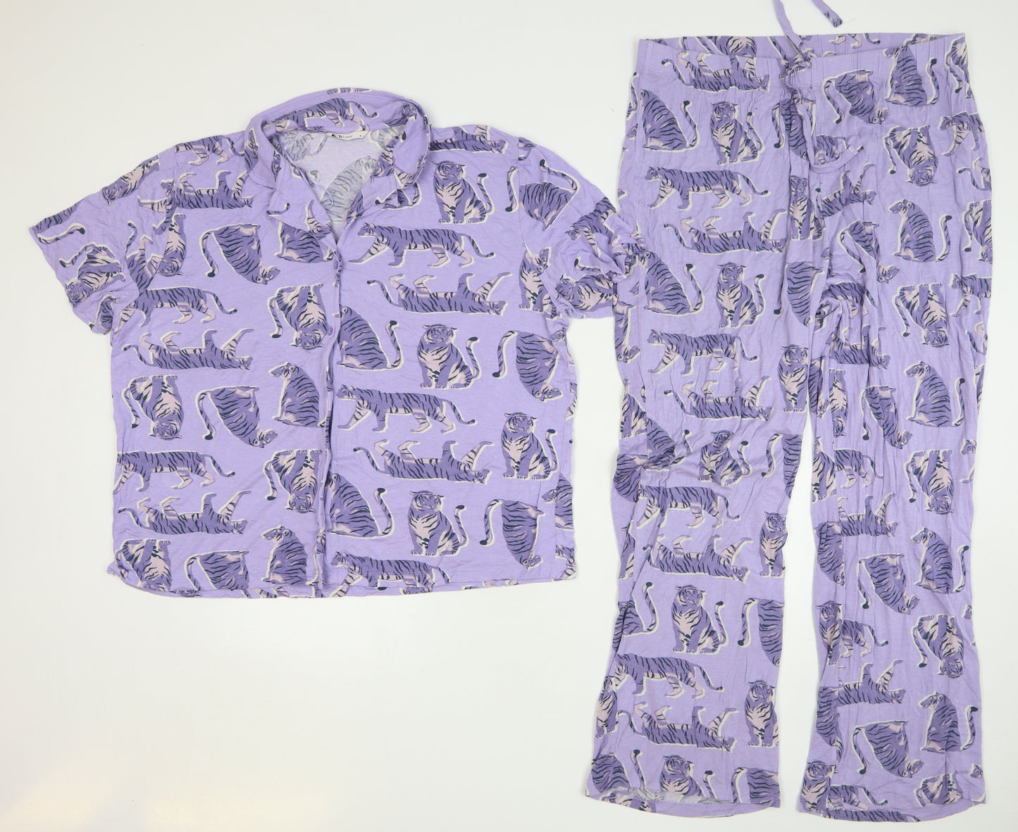 TU Womens Purple Geometric Viscose Top Pyjama Set Size 18 Button - Tiger