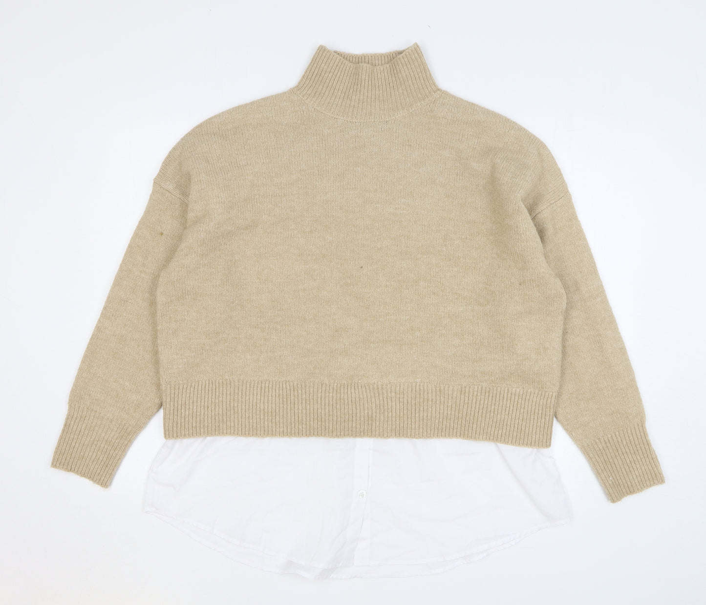 Primark Womens Beige High Neck Polyester Pullover Jumper Size 14