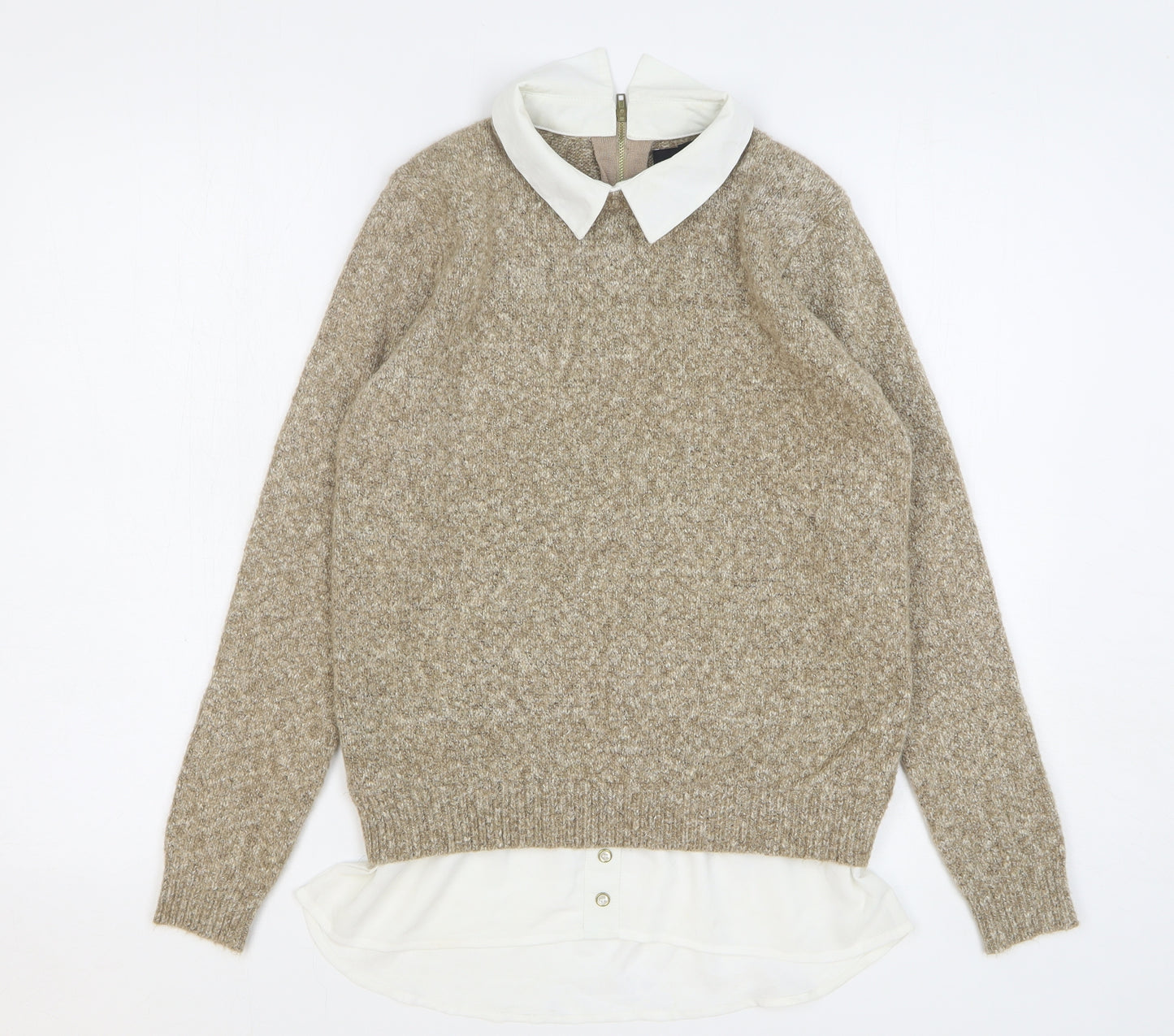 Atmosphere Womens Beige Collared Acrylic Pullover Jumper Size 10