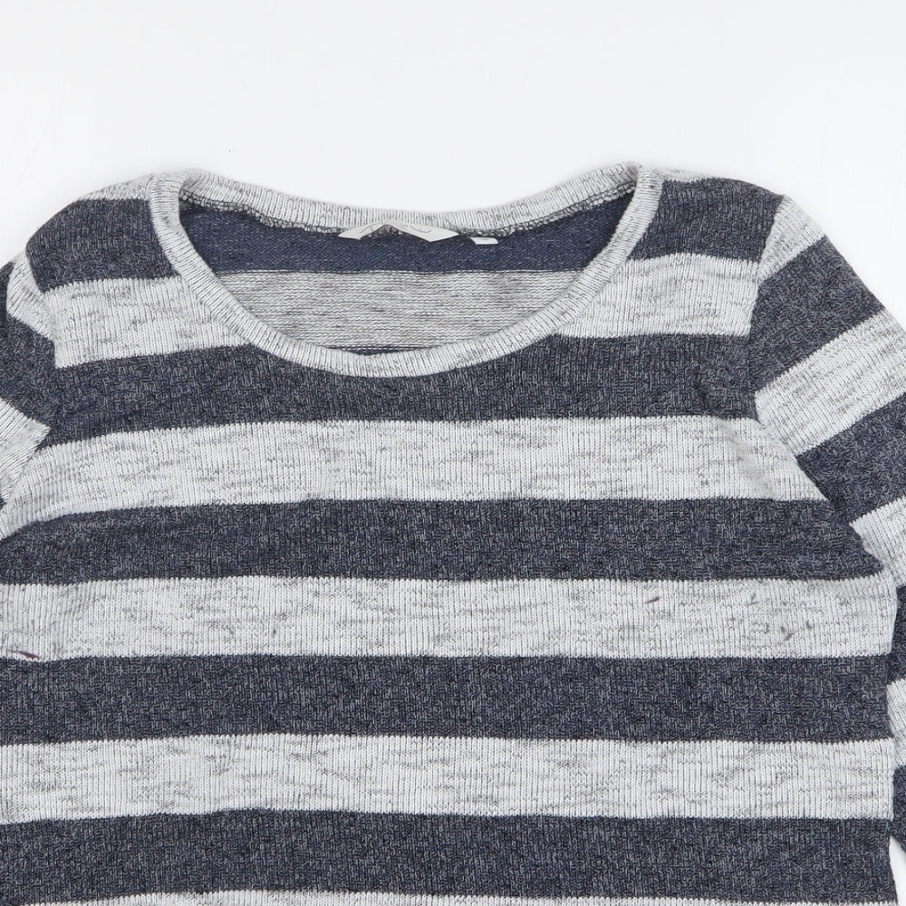 New Look Womens Grey Round Neck Striped Polyester Pullover Jumper Size 16