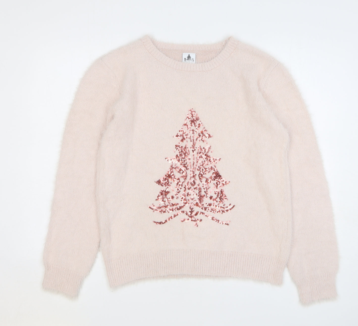 George Womens Pink Round Neck Polyamide Pullover Jumper Size L - Christmas Tree