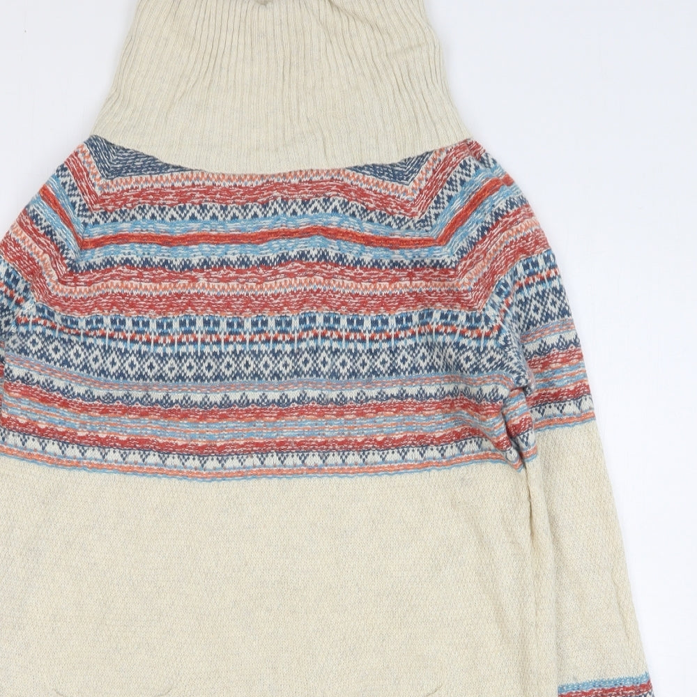 Marks and Spencer Womens Beige Fair Isle Viscose Jumper Dress Size 18 Roll Neck Pullover