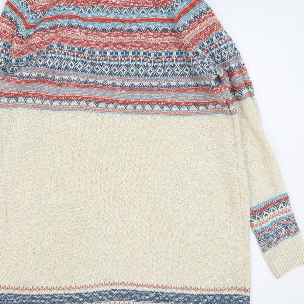 Marks and Spencer Womens Beige Fair Isle Viscose Jumper Dress Size 18 Roll Neck Pullover