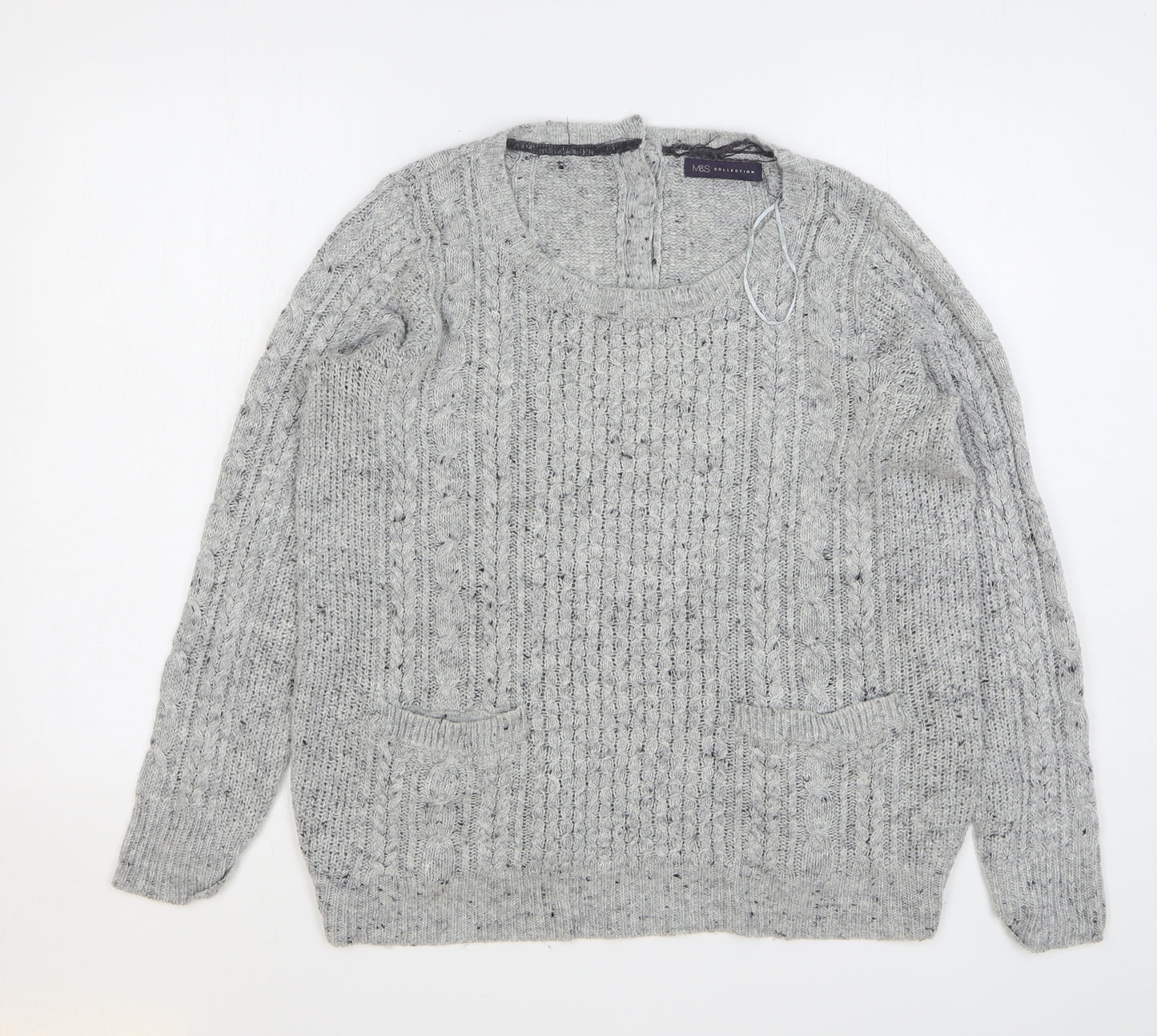 Marks and Spencer Womens Grey Round Neck Acrylic Pullover Jumper Size 16