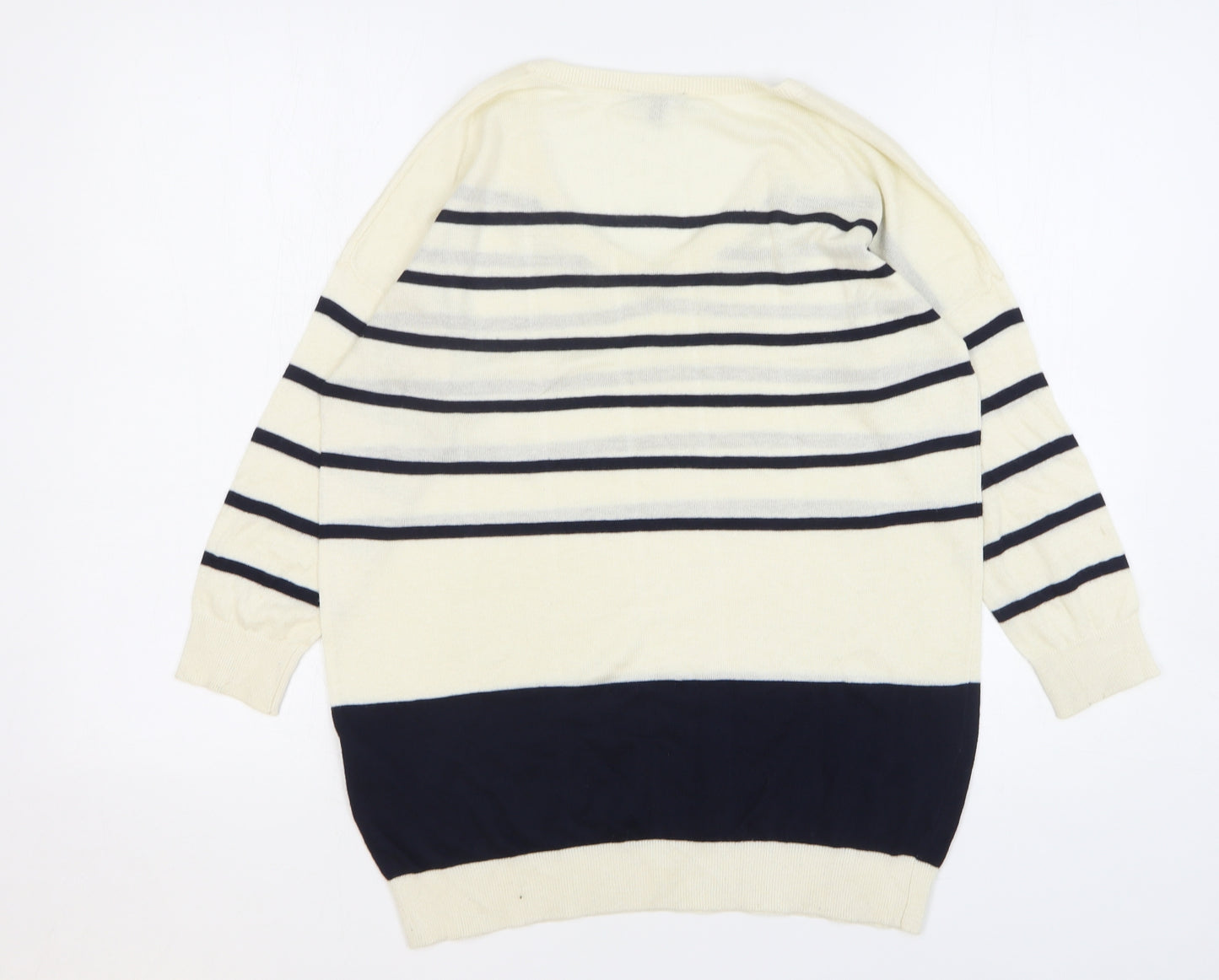 Warehouse Womens Beige V-Neck Striped Viscose Pullover Jumper Size 10