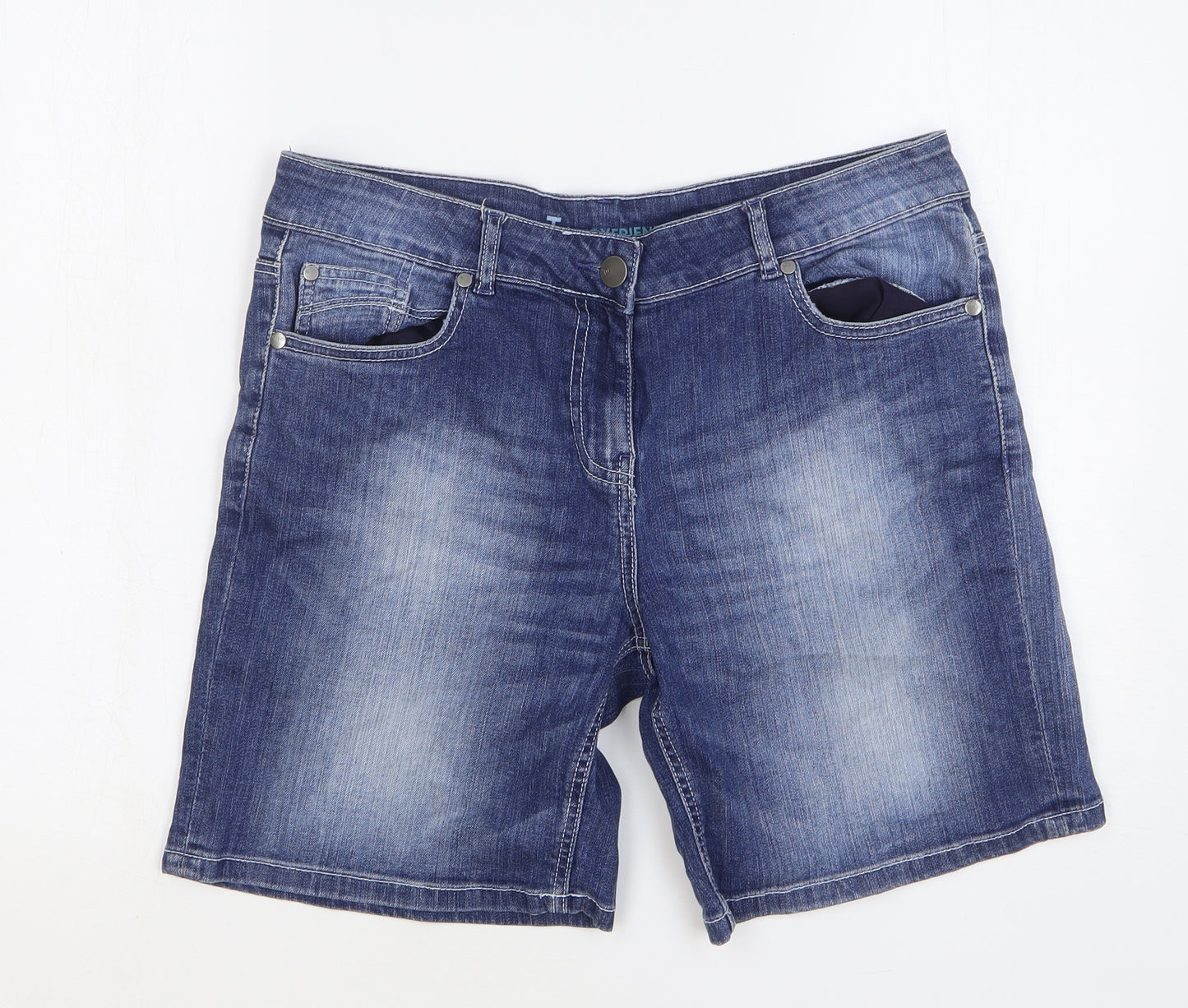 TU Womens Blue Cotton Boyfriend Shorts Size 12 L8 in Regular Button
