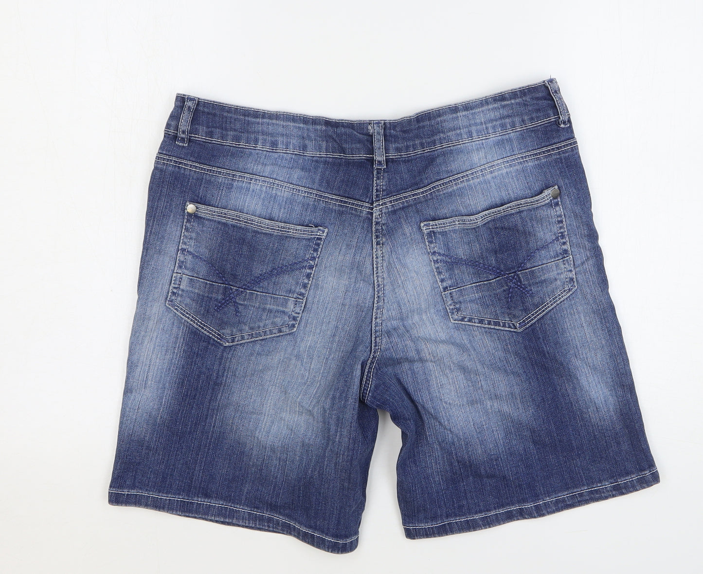 TU Womens Blue Cotton Boyfriend Shorts Size 12 L8 in Regular Button
