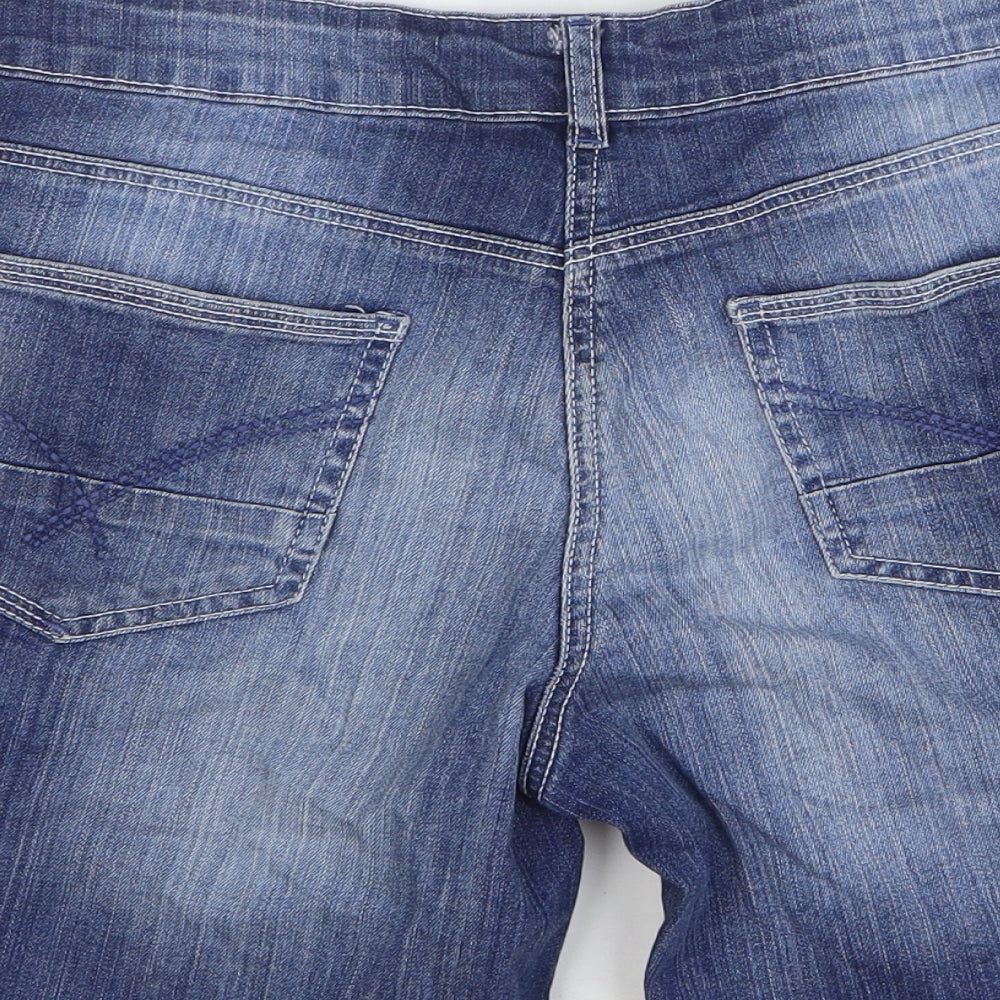 TU Womens Blue Cotton Boyfriend Shorts Size 12 L8 in Regular Button