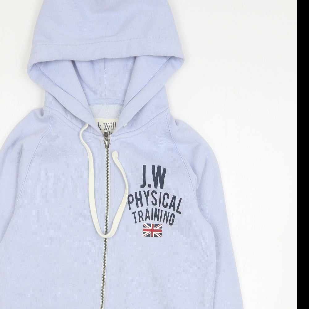 Jack Wills Womens Blue Cotton Full Zip Hoodie Size 10 Zip